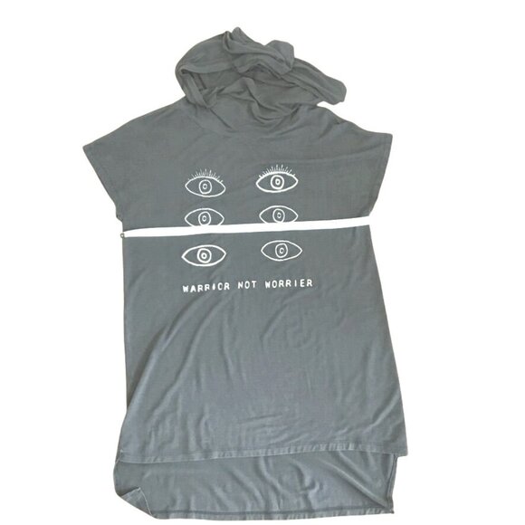 LIFE CLOTHING CO Women Hooded Graphic Tee Warrior Not Worrier Eye Modal Top S - Picture 3 of 8